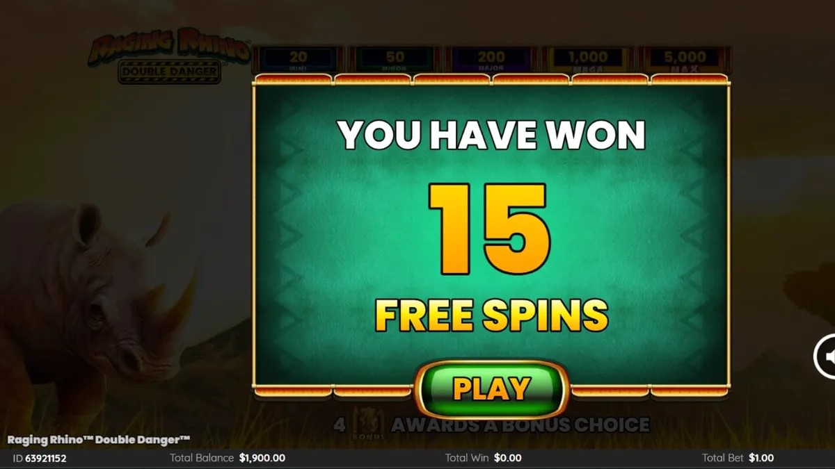 Pemandangan savana Afrika dalam permainan slot Raging Rhino Double Danger